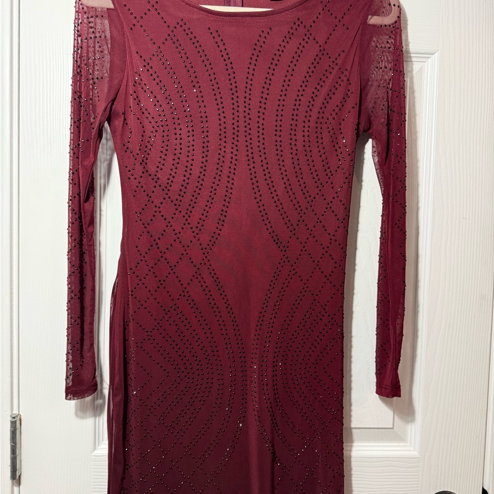 Charlotte Russe Maroon Long Sleeve Dress